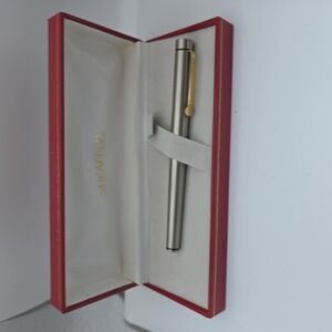 Vintage Sheaffer Steel Ballpoint Pen Gold Trim Red Case Made USA‎ Boxed W Papers